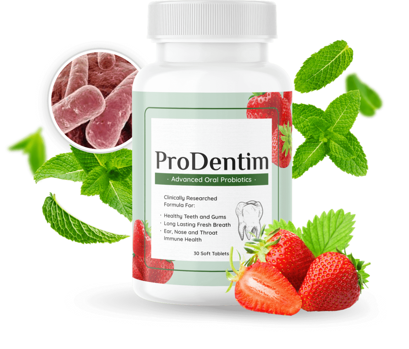 ProDentim Advanced Oral Probiotics bottle, 30 soft tablets